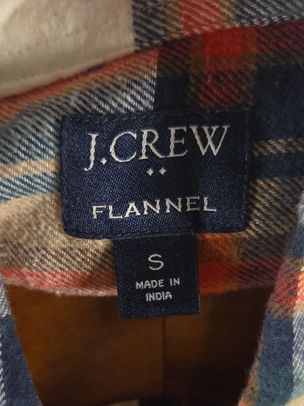 J. Crew Men’s Long-Sleeve Plaid Button-Down Flannel Orange, Blue, and Cream Sz S